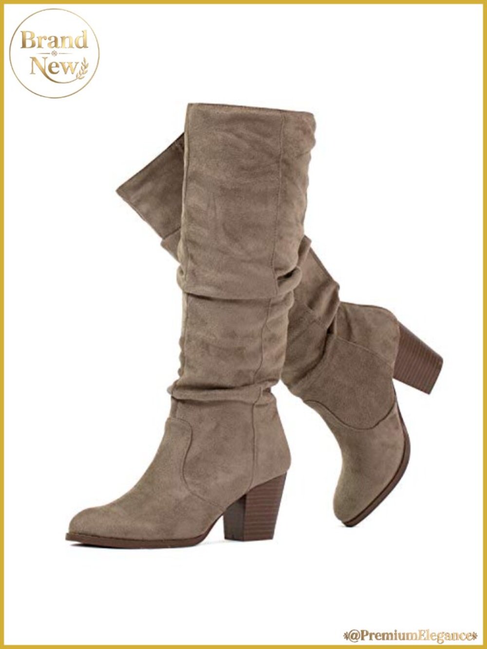 Women's Stacked Heel Slouchy Knee High Boots Regular Fit Vegan
